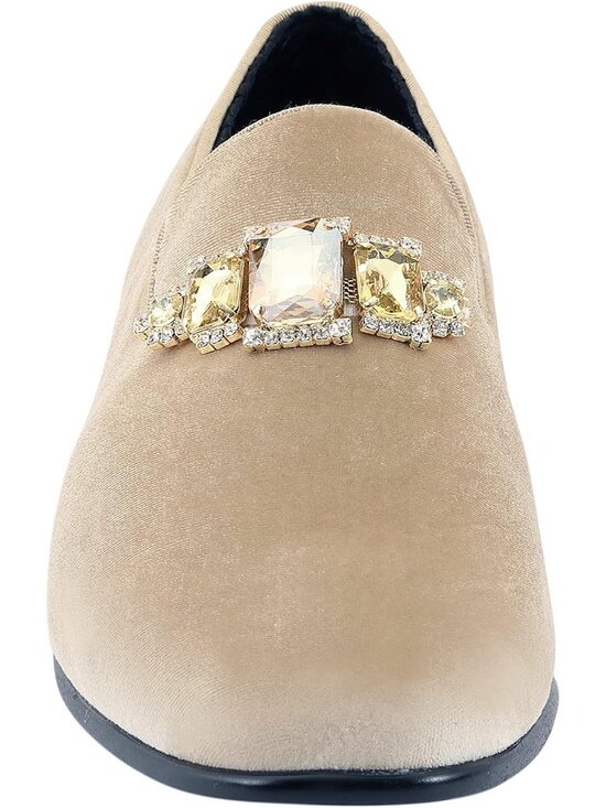 Amali Men\'s Beige Velvet Loafers with Jeweled Bit Slip On Tuxedo Formal Shoes main image 5